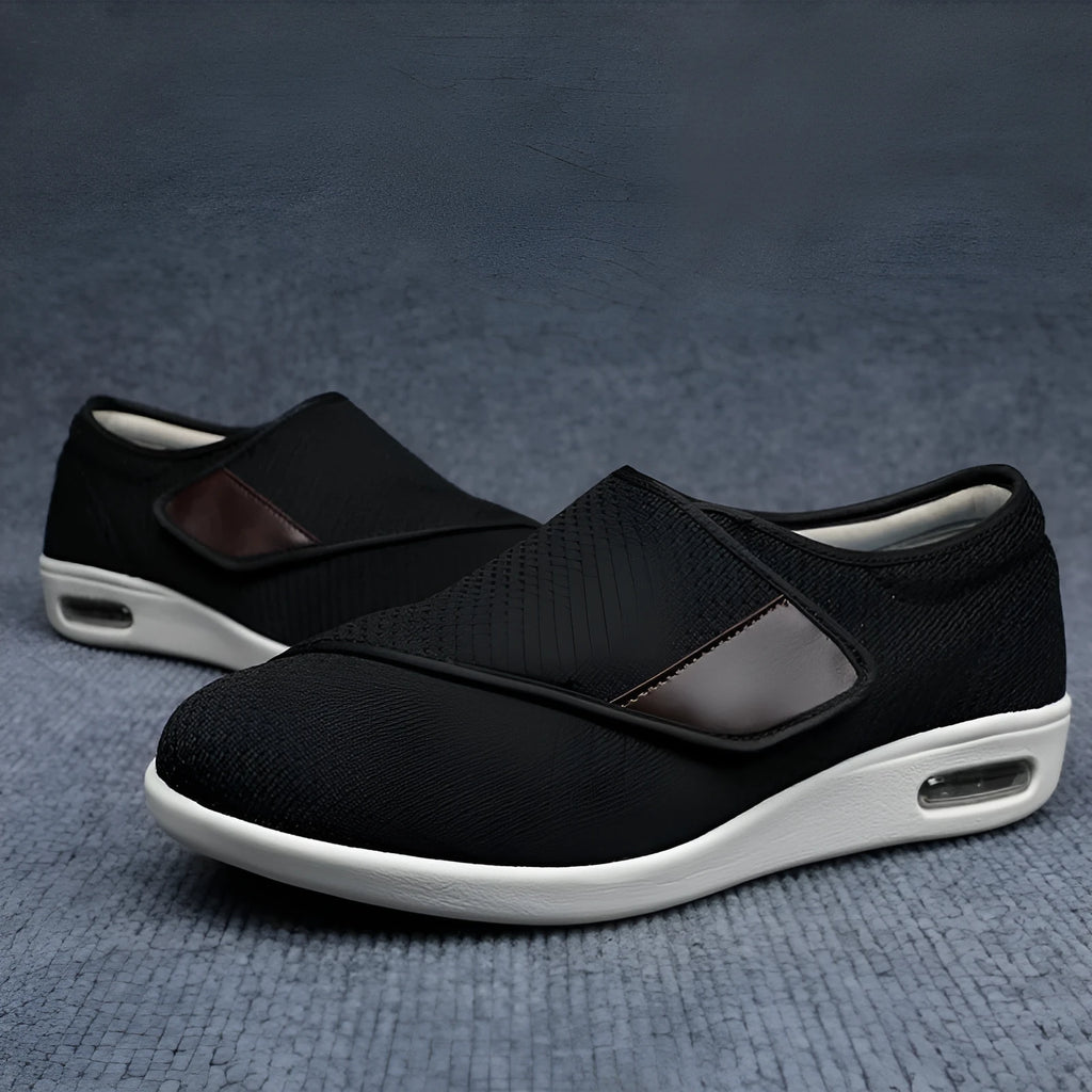 Beige leisure mother shoes for elderly with widening design and Velcro fastening on a rubber foam sole