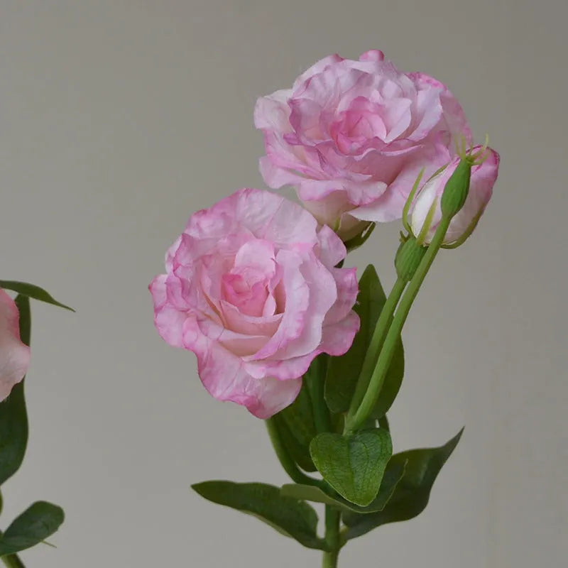 22cm artificial Eustoma stem with 3 silk flower heads in beige, pink, light lotus, purple or orange