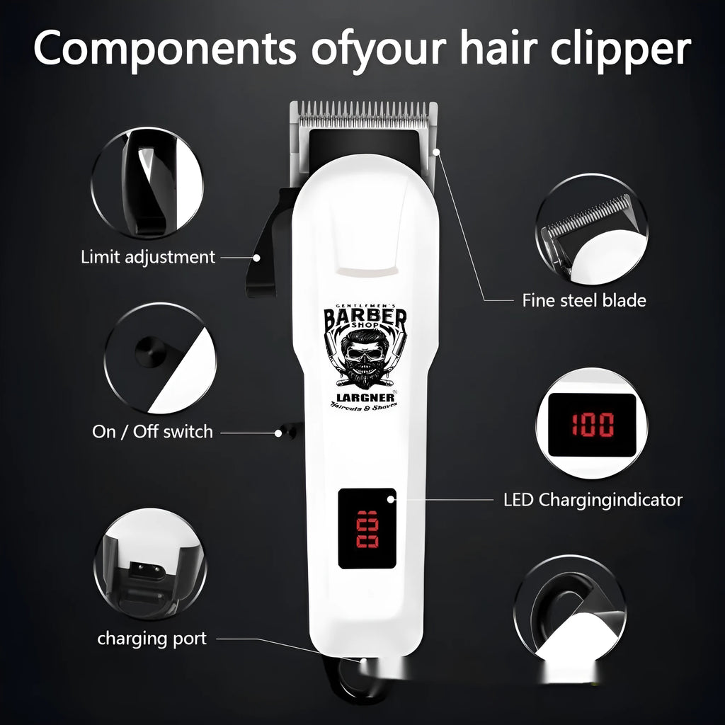 Rechargeable hair clipper with stainless steel cutter heads and 4-in-1 trimmer attachments
