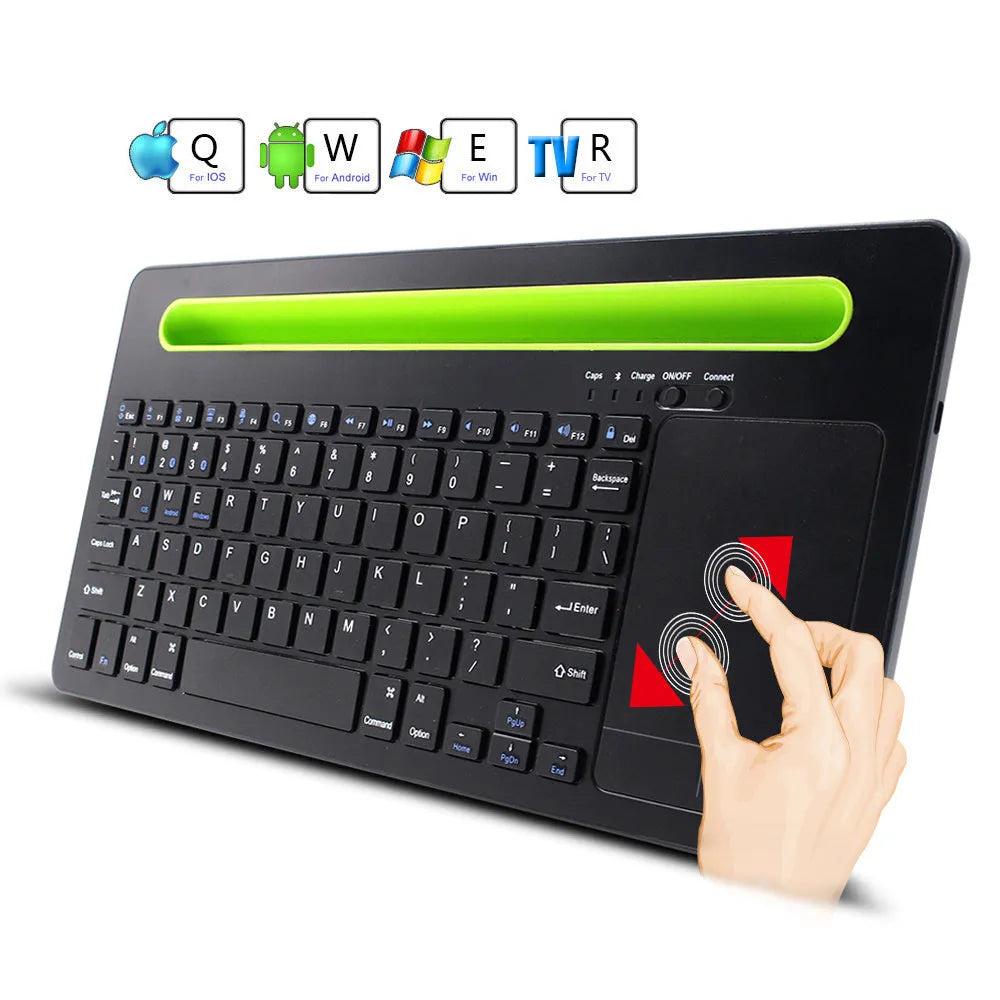 Black universal Bluetooth touch keyboard with 78 keys and touchpad for tablets and phones
