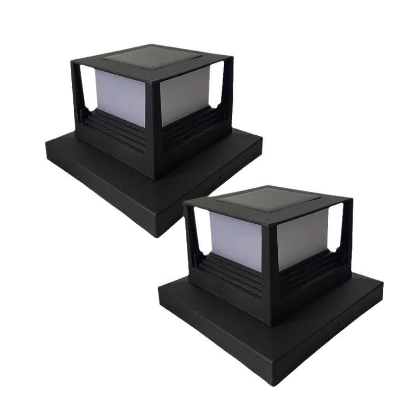 Outdoor solar pillar lamp, square 160mm x 160mm x 110mm, IP44, black or white, for home courtyard