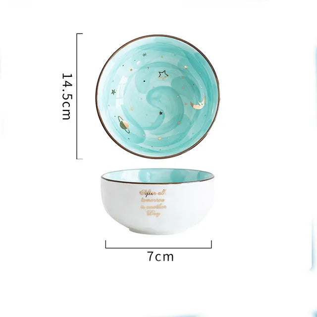 Ceramic breakfast salad bowl with star interior, Nordic style, green colour, 12 cm diameter