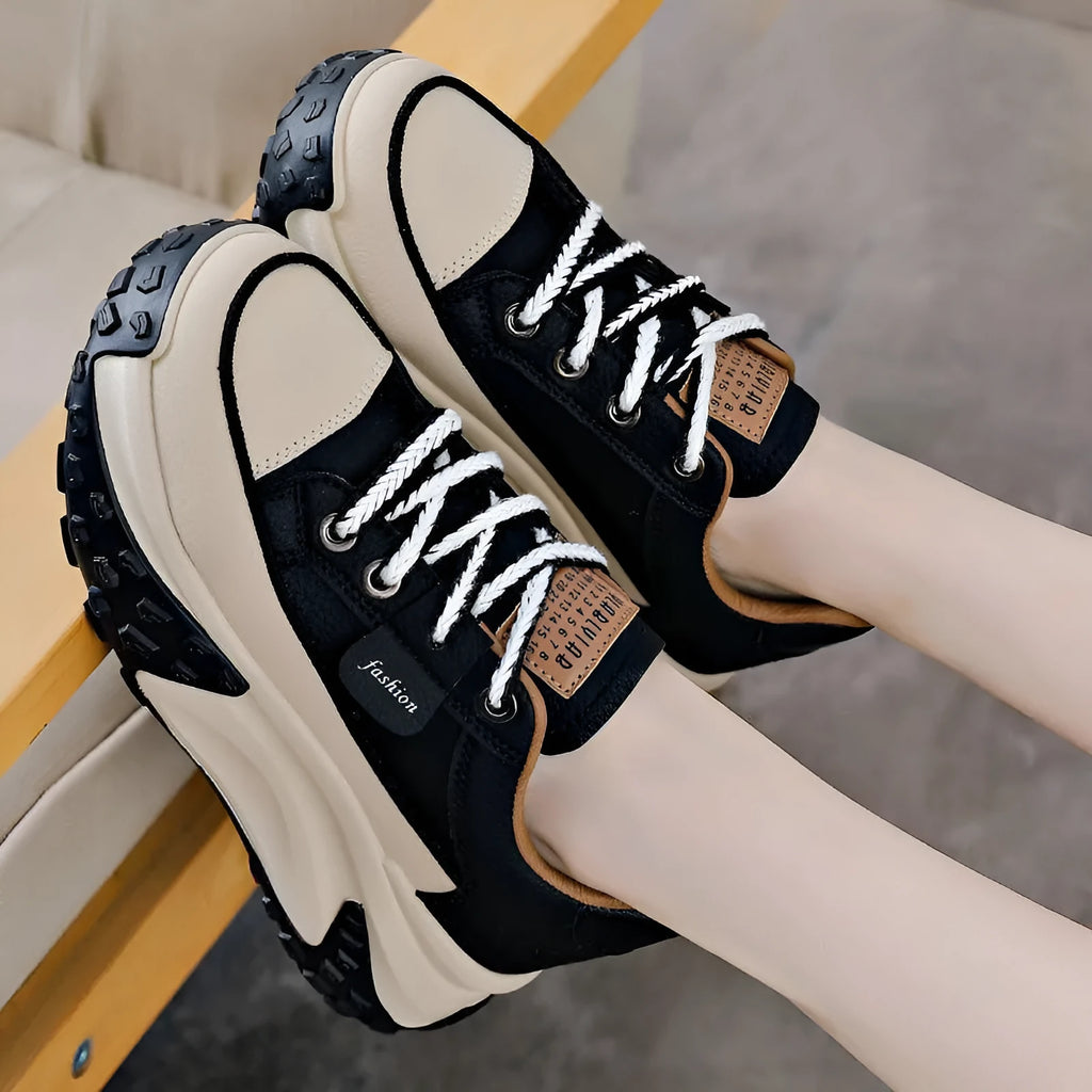 Women's breathable casual sneakers in black, white, or yellow with 4-6cm wedge platform heel
