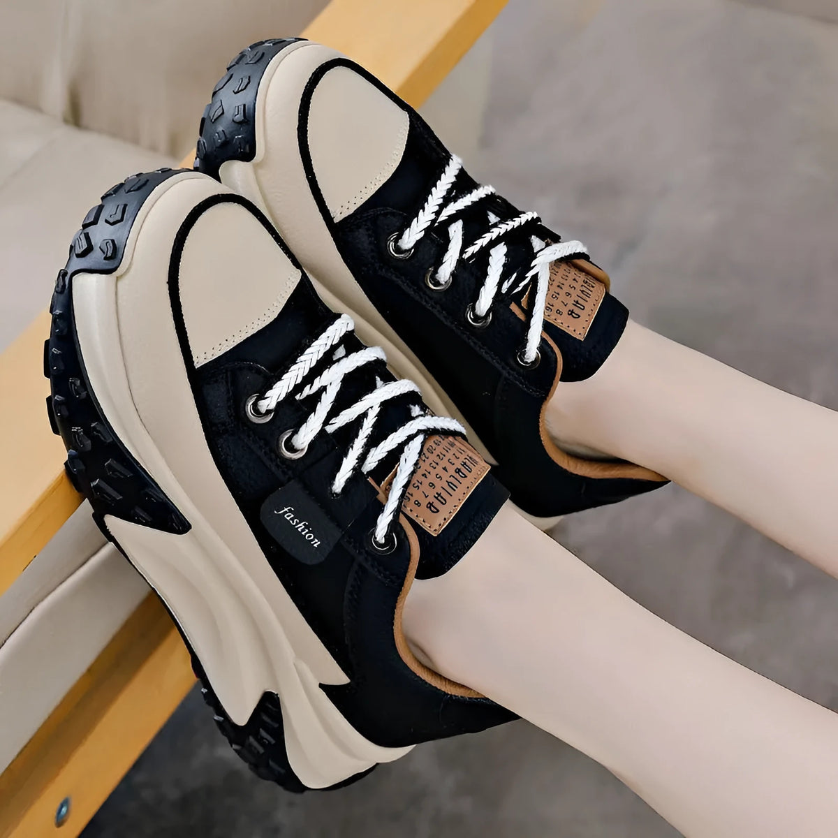 Women's breathable casual sneakers in black, white, or yellow with 4-6cm wedge platform heel