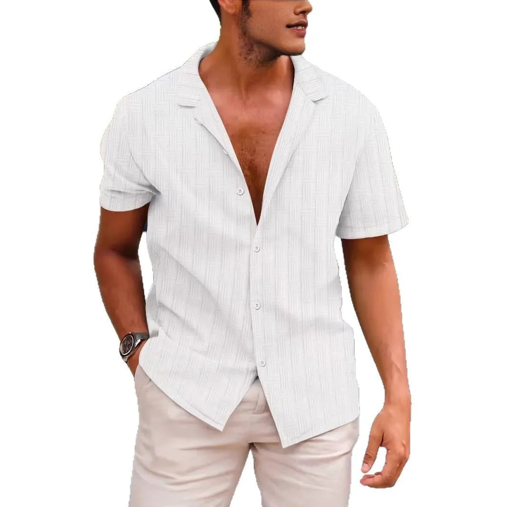 Short sleeve corduroy shirt in apricot, black, pink, sky blue or white colour with button front