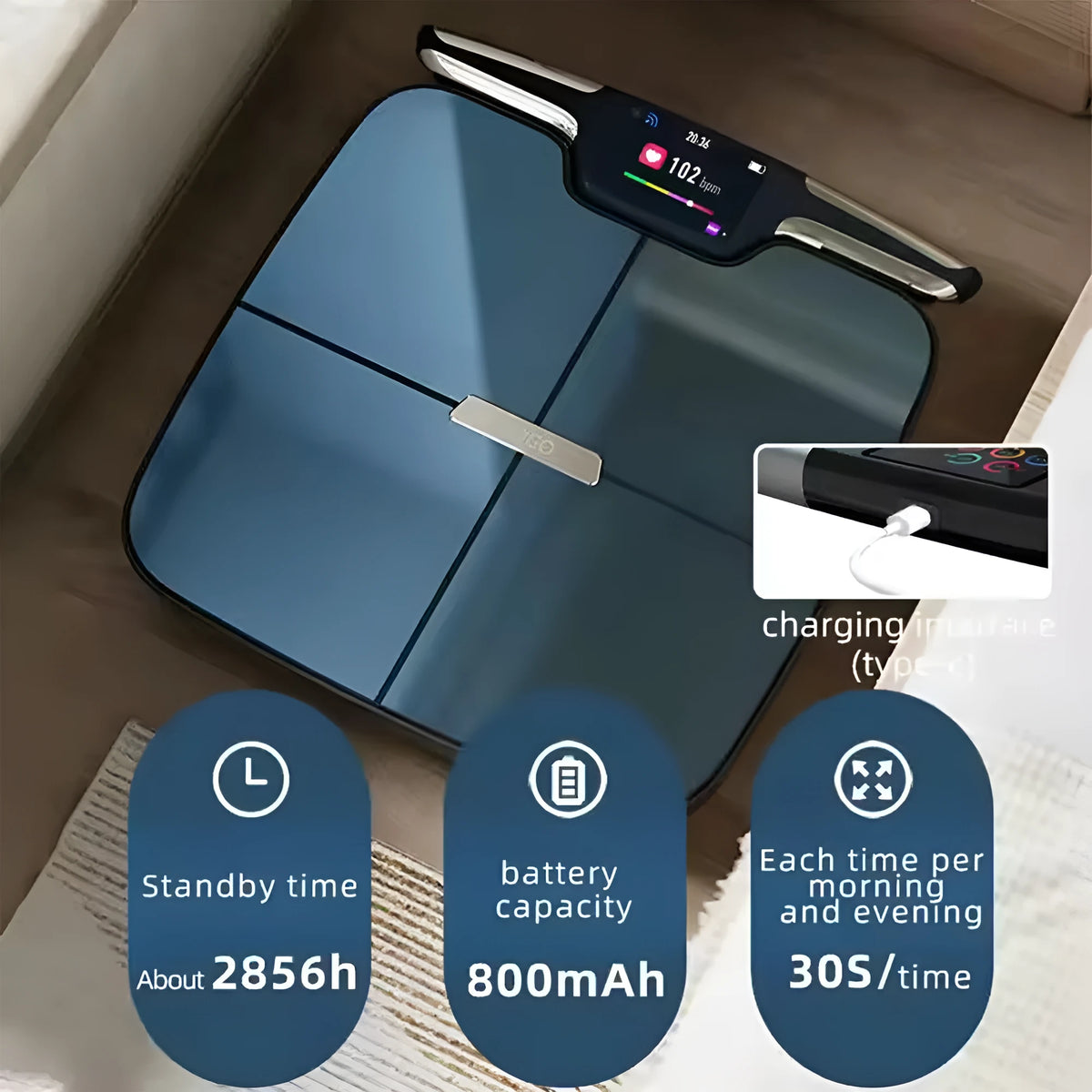 Black eight-electrode body fat weighing scale for home use