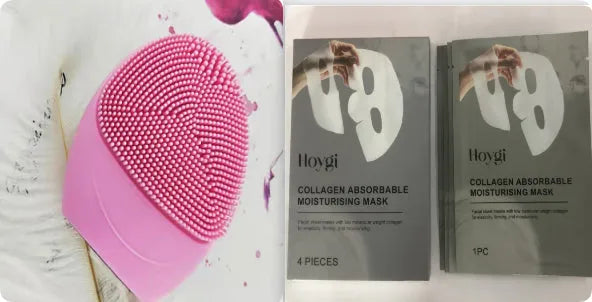 Bio collagen overnight facial mask set, 12x18cm moisturising sheet mask with facial cleansing device