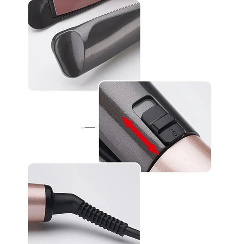 2 In 1 Hair Straightener And Curler Curling Iron For All Hair Types Tourmaline Ceramic Twisted Flat Iron For Hair Styling Metallic Grey UK Plug