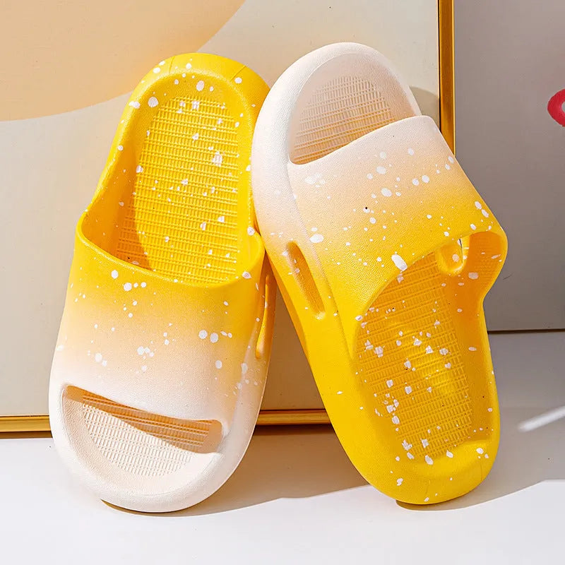 Children's gradient blue PVC slipper sandals with non-slip sole on a light background.