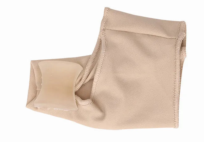 Corrective toe socks with silicone gel toe separator for bunion pain relief in sizes S, M, and L.