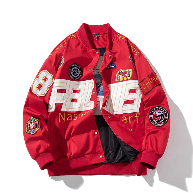 American motorcycle couple baseball jacket with cotton padding and side pockets in black colour