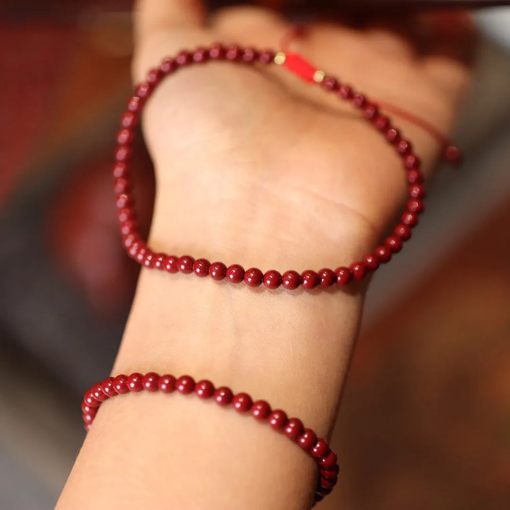 Purple gold sand cinnabar bracelet with geometric patterns and Chinese style design