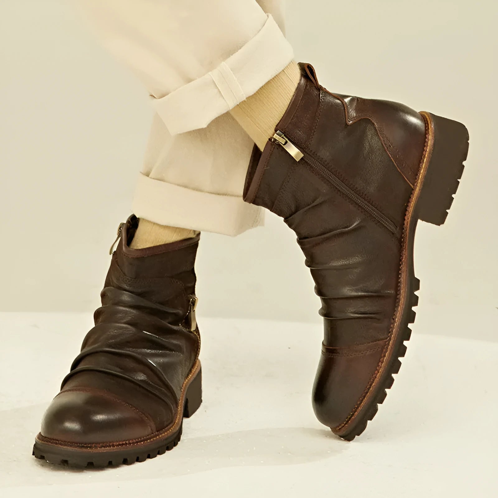Men's black cowboy boots with side zip fastening and embossed leather-look texture