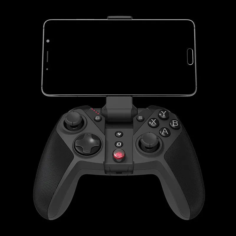 Black USB Type-C wired game controller for PC with vibration function on a grey surface.
