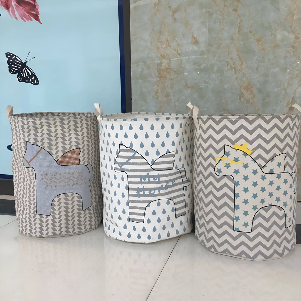 Cotton linen laundry basket with five-pointed star design in a natural colour, lightweight storage bucket for home use