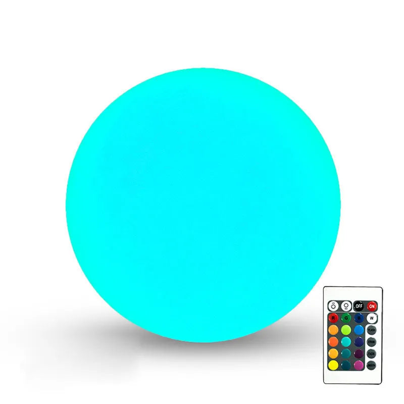 LED luminous ball lamp with remote control, 16 colours, IP67 rating, flat base for floor or floating use