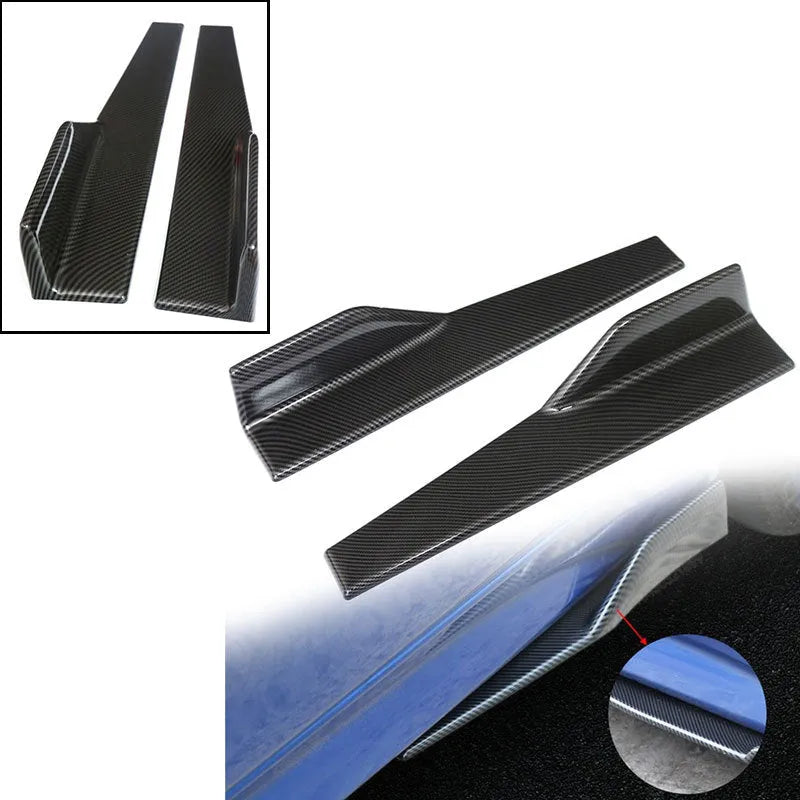 Universal PU car side skirt pair, black 3D carbon fibre pattern, 0.45 m length, 0.5 kg each