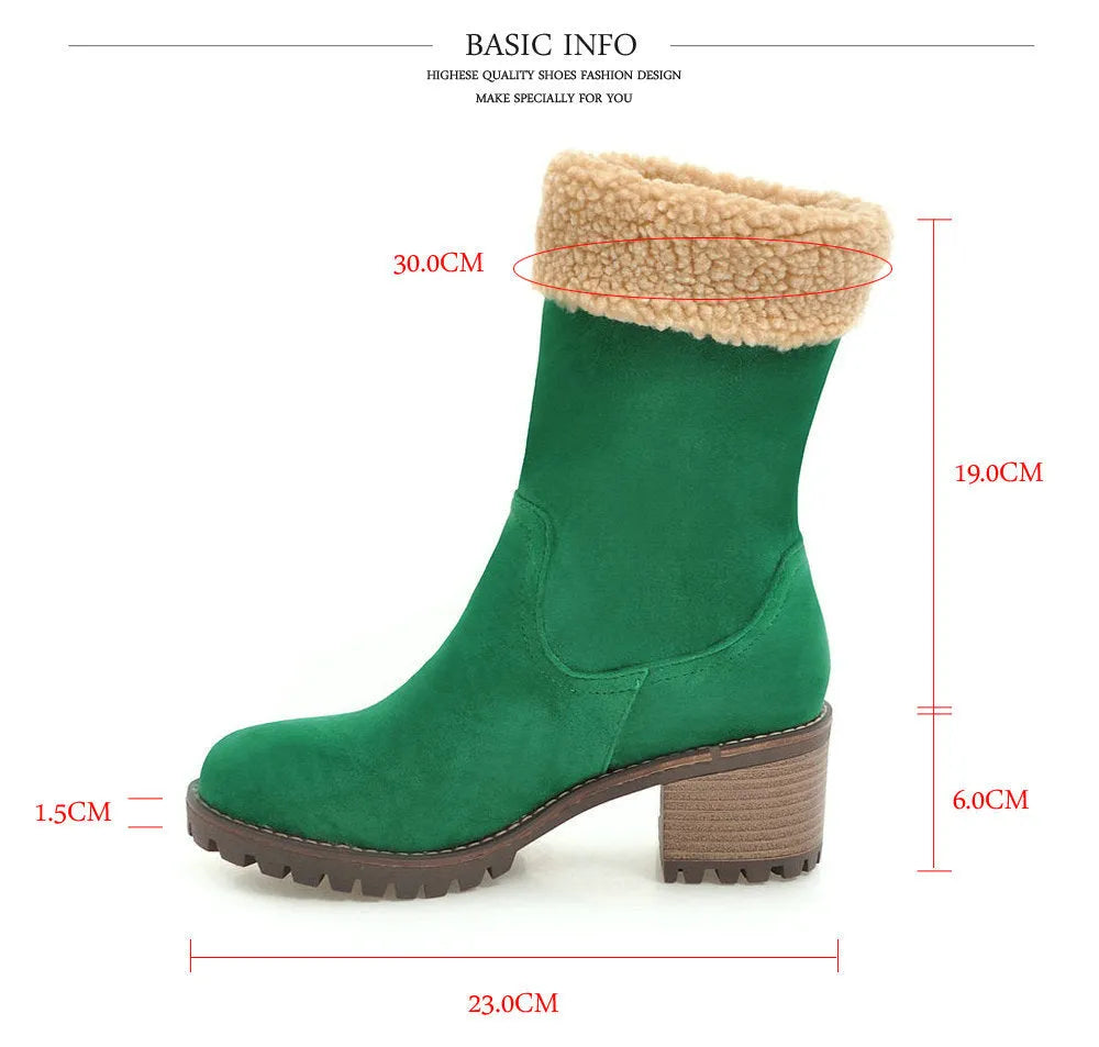 Waterproof snow boots with rubber sole and anti-slip grip in black, grey, green, orange colours