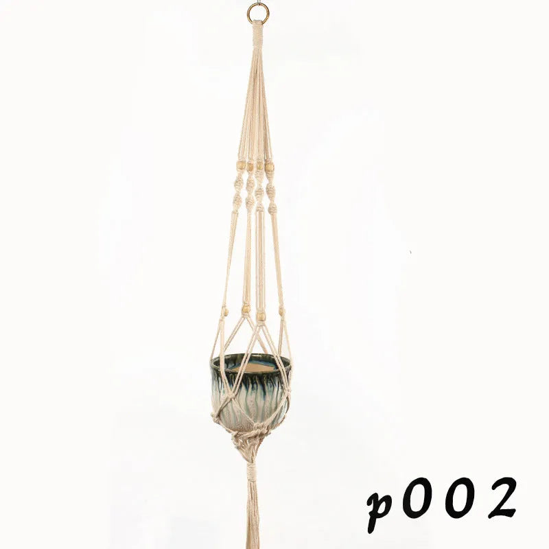 Woven wire plant holder basket with cotton rope wrapping in European village style