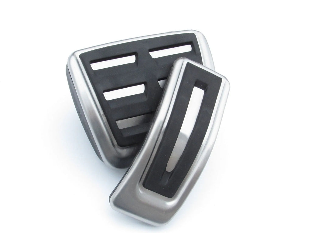 Black stainless steel brake and accelerator pedal cover for Porsche Macan, showing punch-free design.