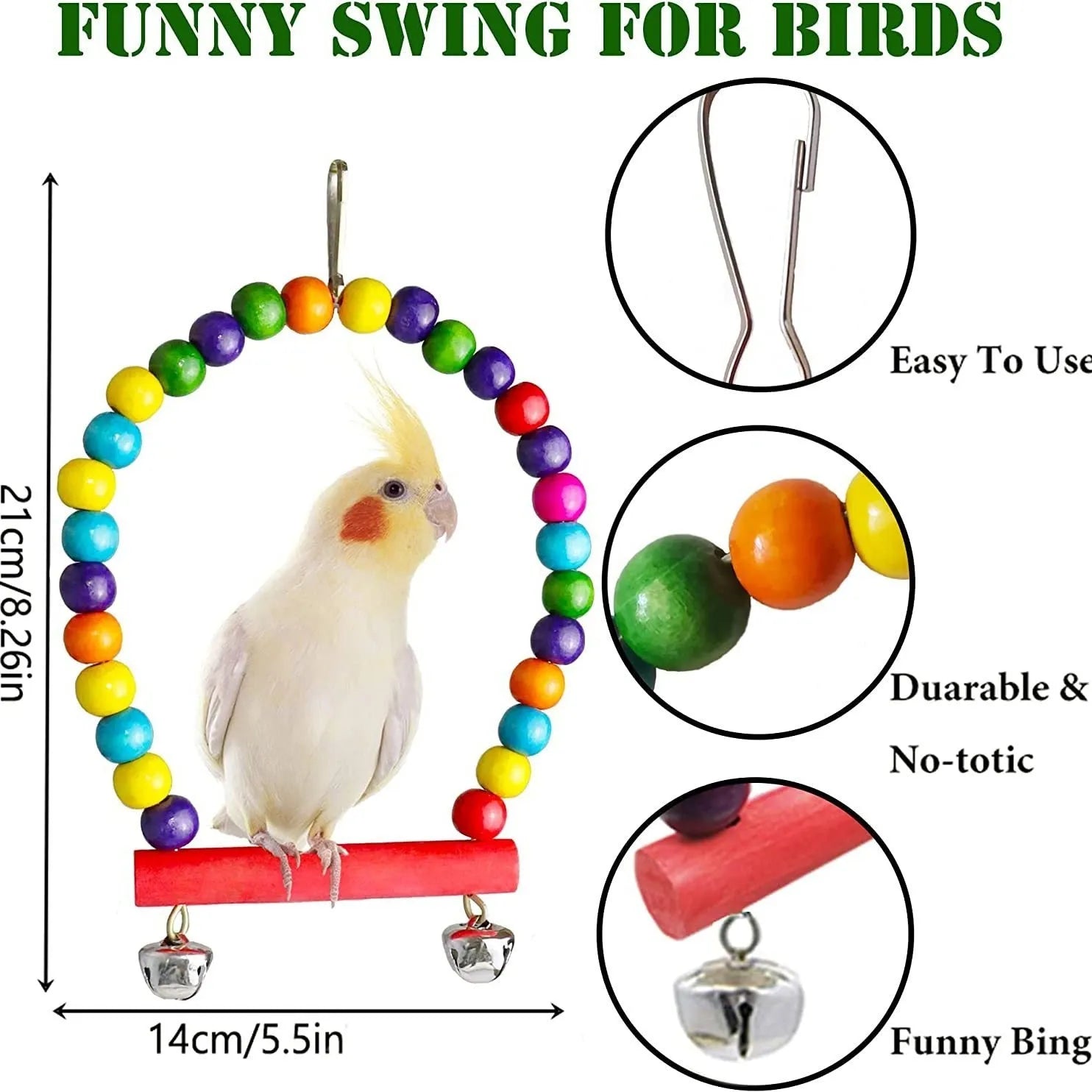 7PCs wooden parrot toys bird cage accessories set on a white background