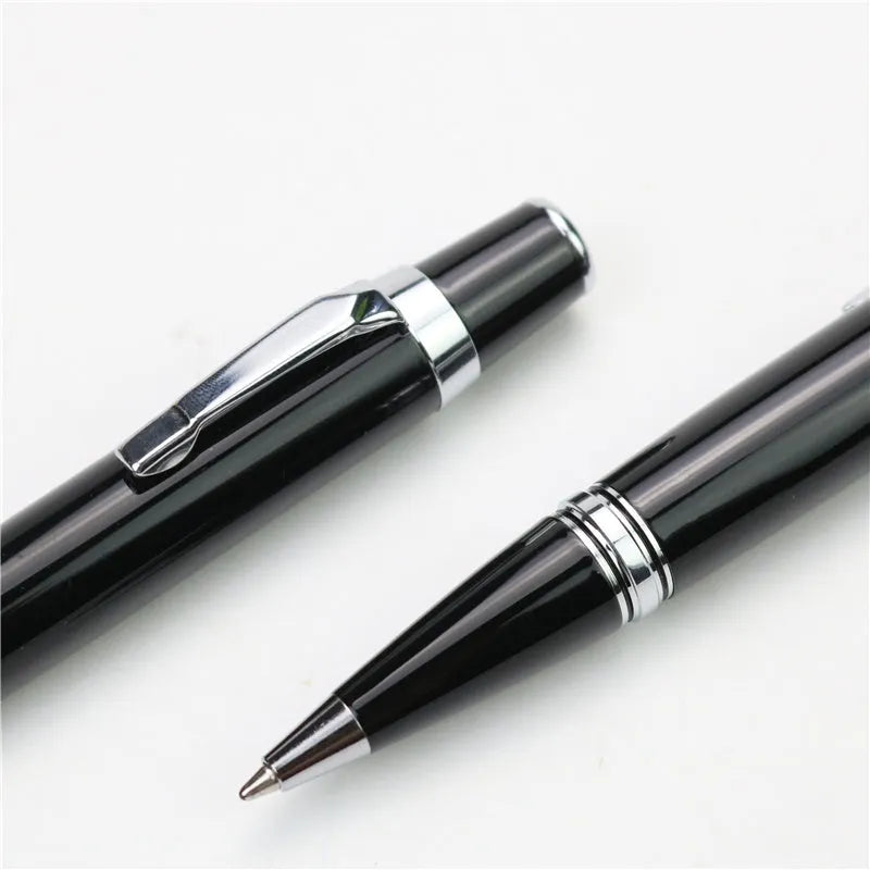 Black metal pocket rollerball pen with two 0.7mm black refills included