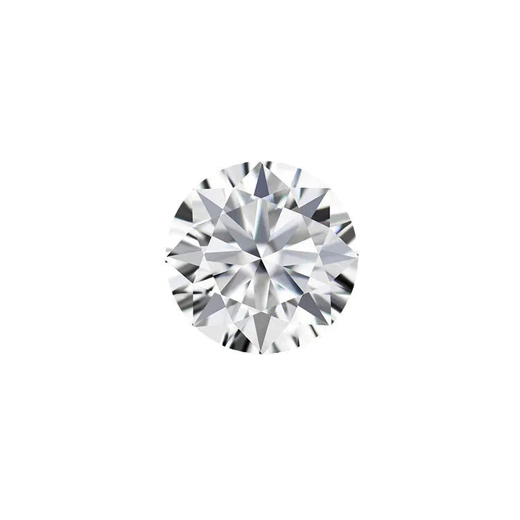 A round, brilliant moissanite gemstone showcasing the eight hearts and eight arrows cut on a neutral background.