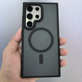 Frosted magnetic phone case for Samsung Galaxy S23 in black with matte finish and drop-resistant shell