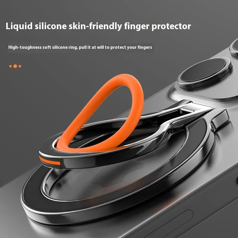 Metal lazy desktop ring magnetic phone holder in black and silver orange alloy stand