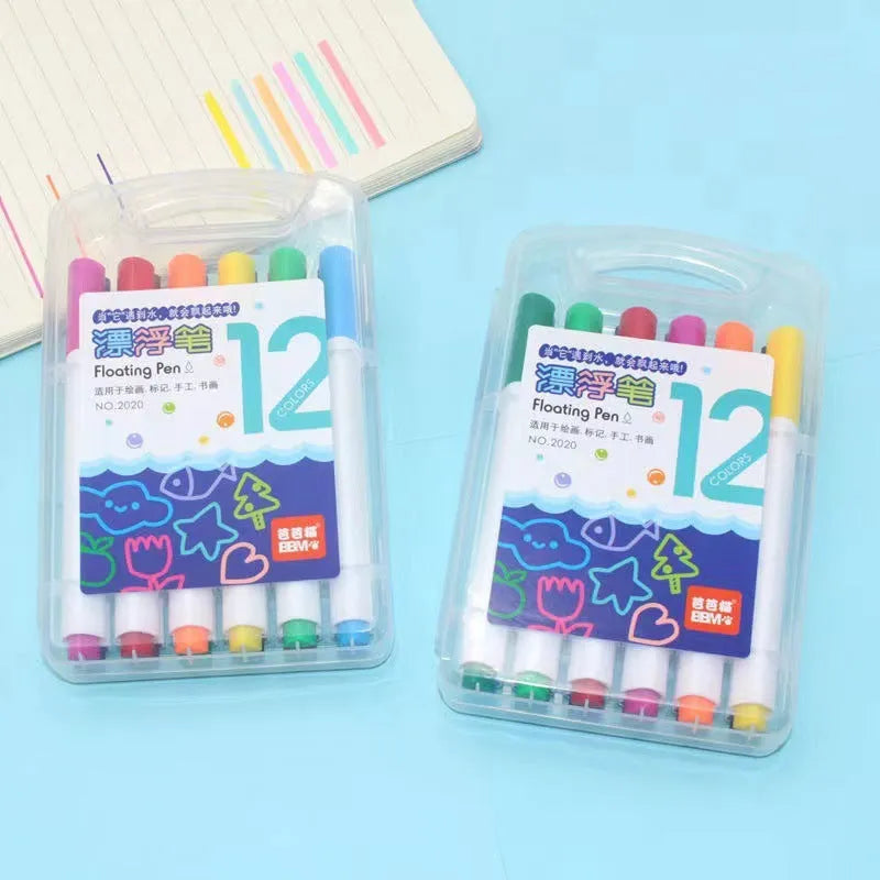 Children's magic water floating pen set with 12 colours in a PVC box, plastic shell, for painting and birthday gifts