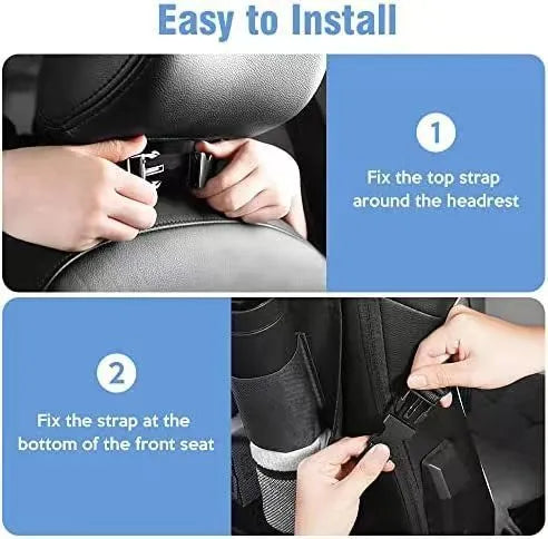 Black Oxford cloth car seat back buggy bag with hanging straps and storage pockets