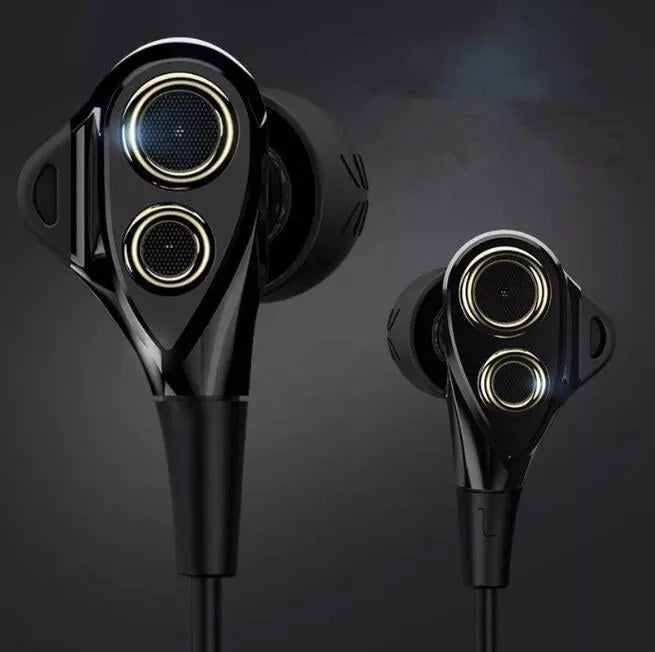 Black metal HIFI in-ear headphones with smart wire control and microphone, showing 3.5mm plug.