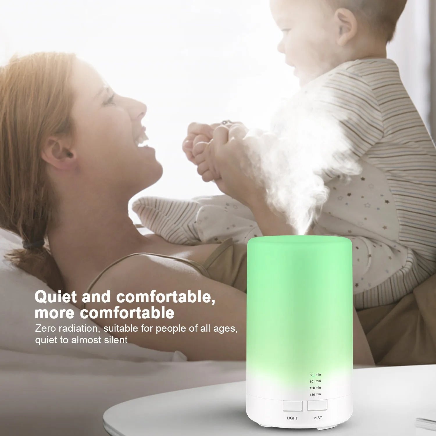 Ultrasonic Aromatherapy Diffuser USB Mini Silent Humidifier with 7 Colour LED Lights for Home Office Yoga Bedroom 125ml Capacity 20-30 sq m Coverage White ABC PP PC Materials