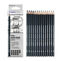 Boxed set of fourteen black sketching pencils ranging from 6H to 12B, each 18 cm long