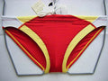 Men's red white and yellow colour matching swim briefs made from nylon and spandex, sizes M to XXXL