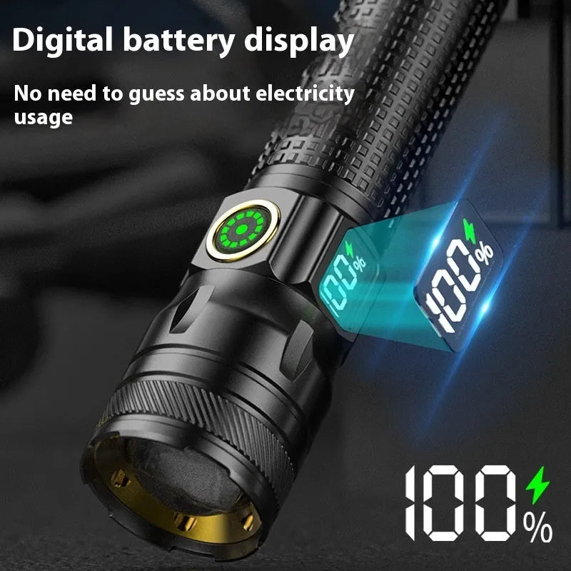 Portable 10W aluminium alloy flashlight, A36 LCD USB white laser, Type-C rechargeable, ultra-thin