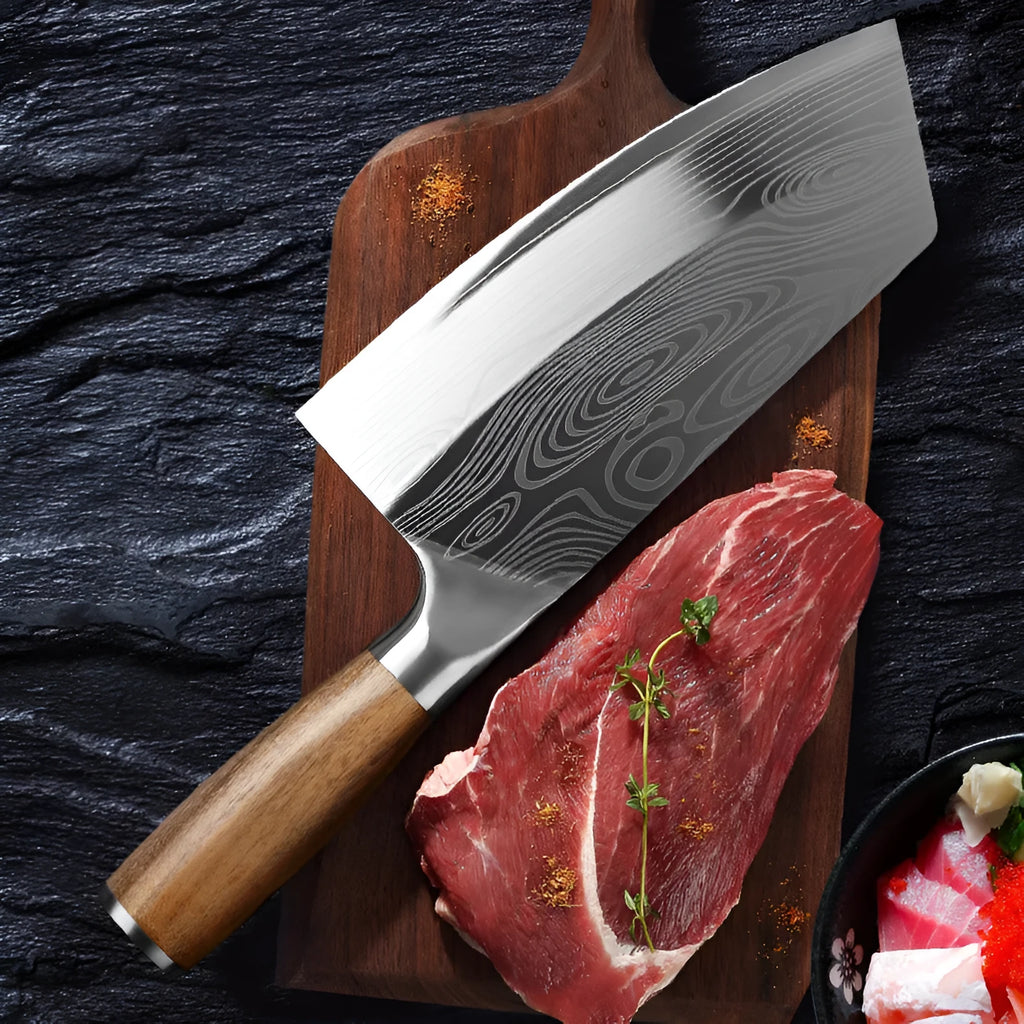 Stainless steel kitchen knife with 320mm blade length and 2.3mm thickness