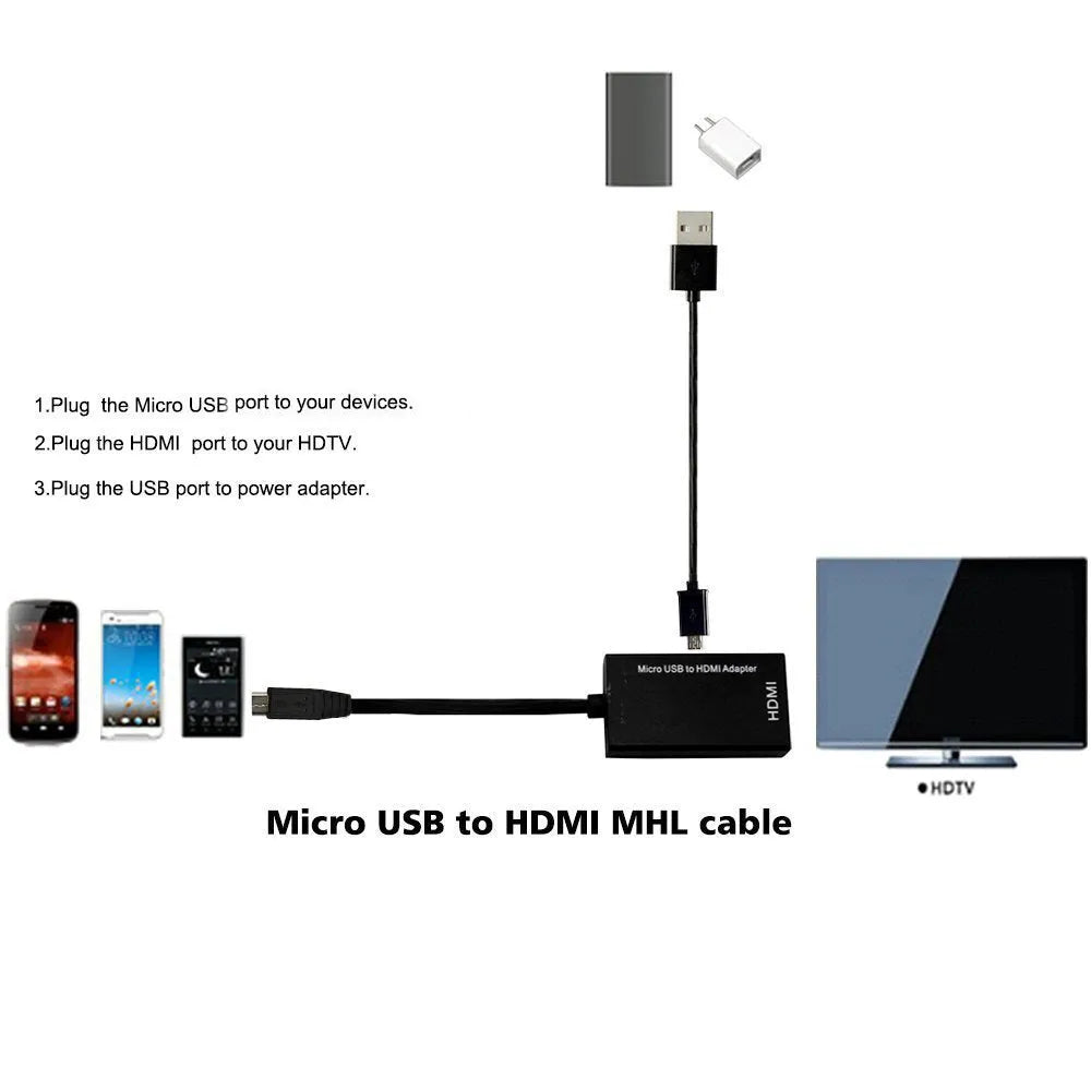 Black braided nylon HD to HDMI adapter cable with gold-plated micro-HDMI and HDMI connectors.