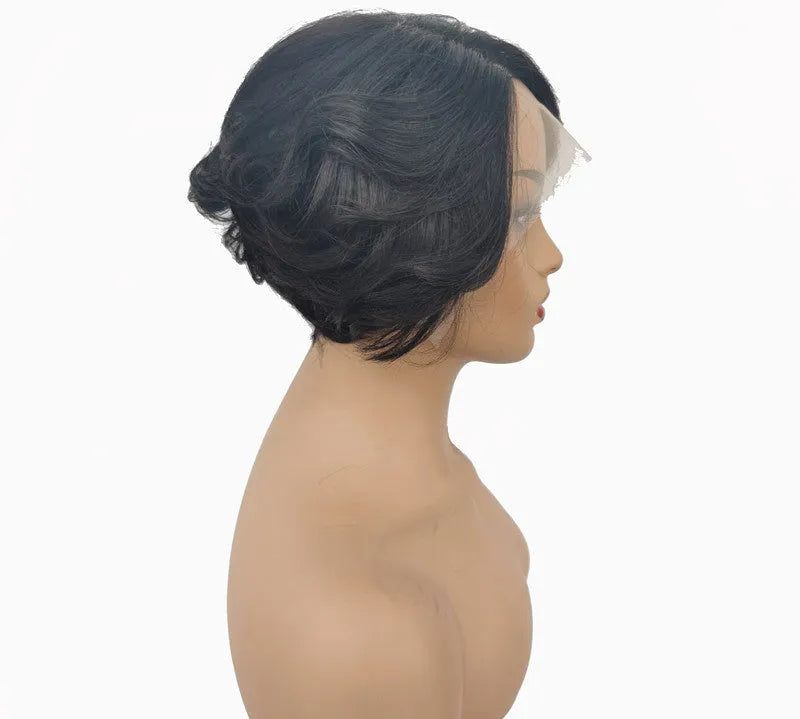 Short real hair lace wig for ladies with oblique bangs and hand-woven construction in colour CYFZ1004F
