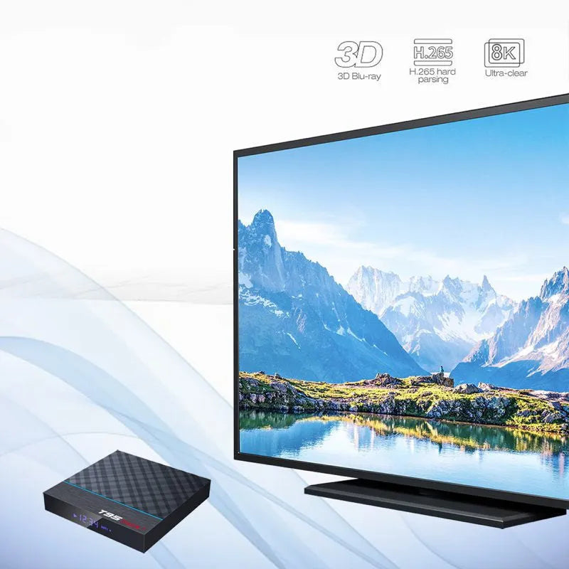 Black T95 Max Plus Android Smart TV Box with choice of 32GB or 64GB storage