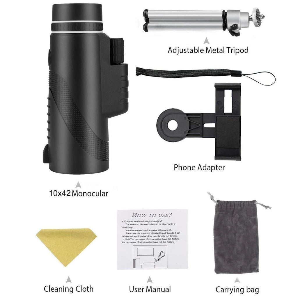 Black 40x60 monocular telescope with compact 144mm design and fully coated FMC lens