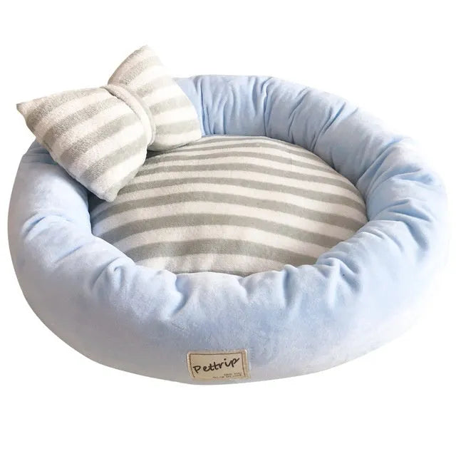 Plush cloth dog kennel in light blue size L 65cm diameter for small pets