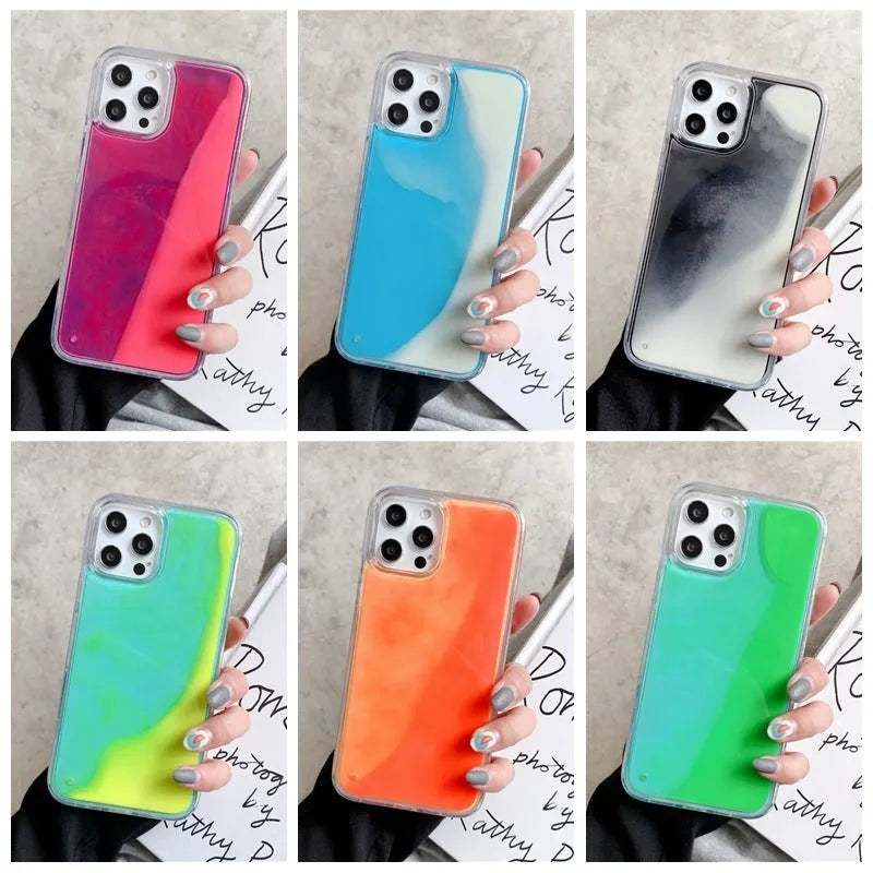 Candy Luminous Quicksand TPU+PC mobile phone case back cover in solid colour