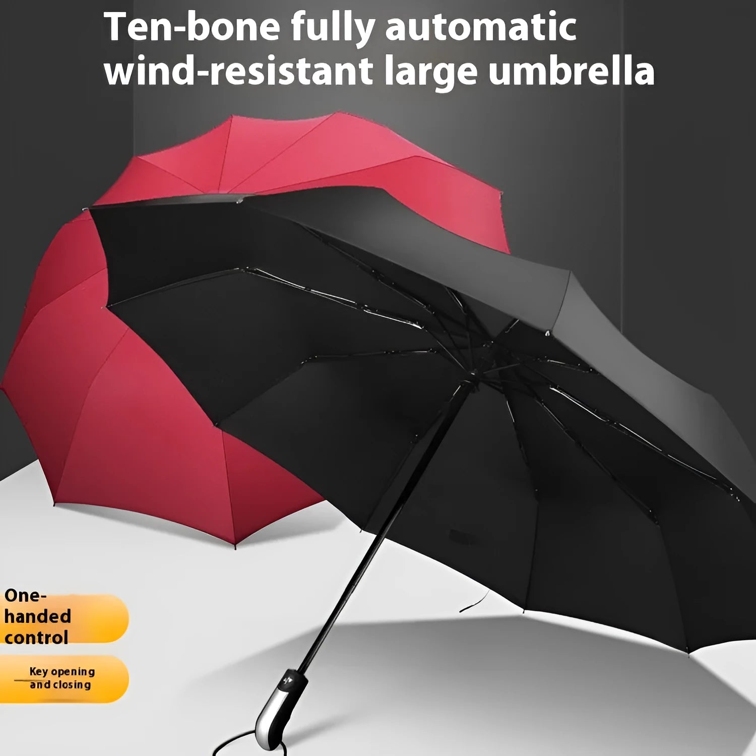 Business foldable automatic advertising umbrella in black, navy blue, or wine red with triple folding design