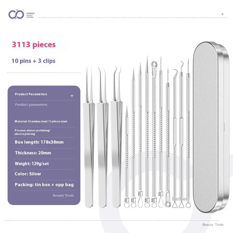Four metal acne needle tools with pointed tips on a white background.