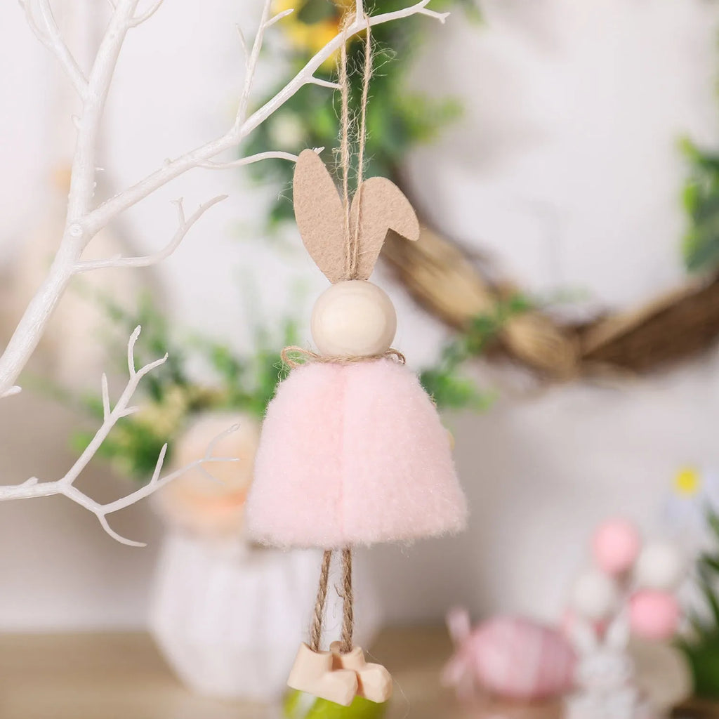 Easter cloth rabbit hanging decoration 18cm in four colour options on a white background