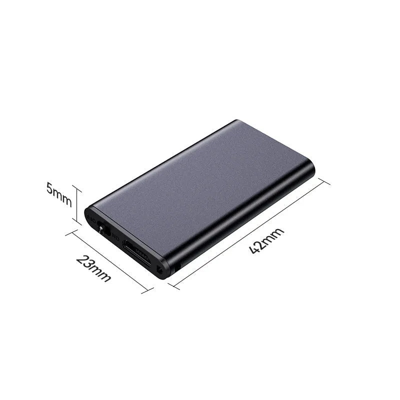 Silver encryption recording pen with micro-interface on aluminium alloy body.