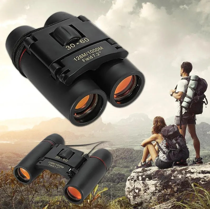 30x60 HD foldable binoculars black colour unfolded view showing lenses