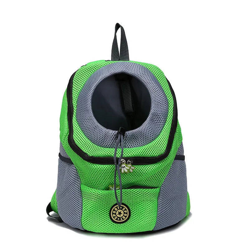 Pet backpack dog carrier for small dogs, available in black, blue, green, orange, and rose red, sizes S L XL.