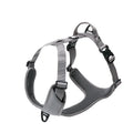 Reflective dog chest vest harness in light grey with adjustable nylon straps, mesh lining, and aluminium alloy D buckle